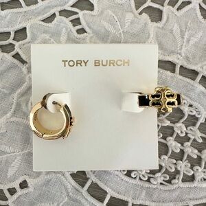 Tory Burch Black and Gold Hoop Earrings